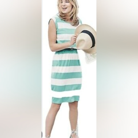 Boden Dresses & Skirts - Boden Green White Stripe Blackberry Florrie Jersey Dress Preppy Academia Job